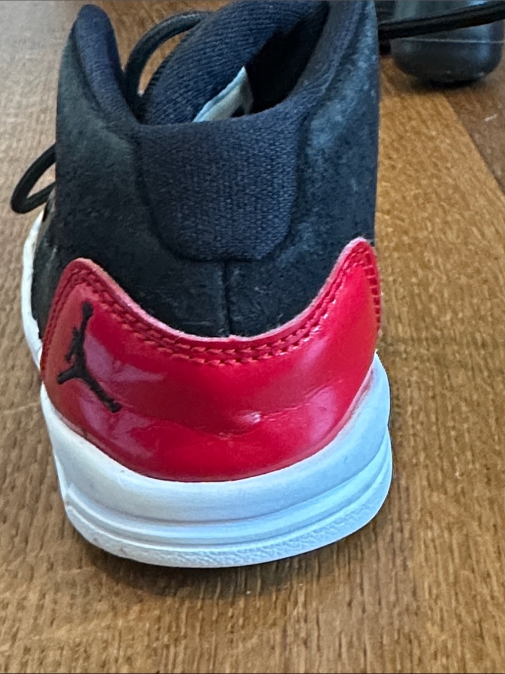 Jordan Kids Black and Red Patent Leather High-Tops - Picture 3 of 6